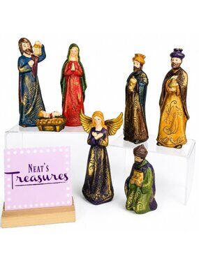 North Pole Trading Co BABY JESUS MARY WISE MEN 8 Piece Ceramic Nativity Figures